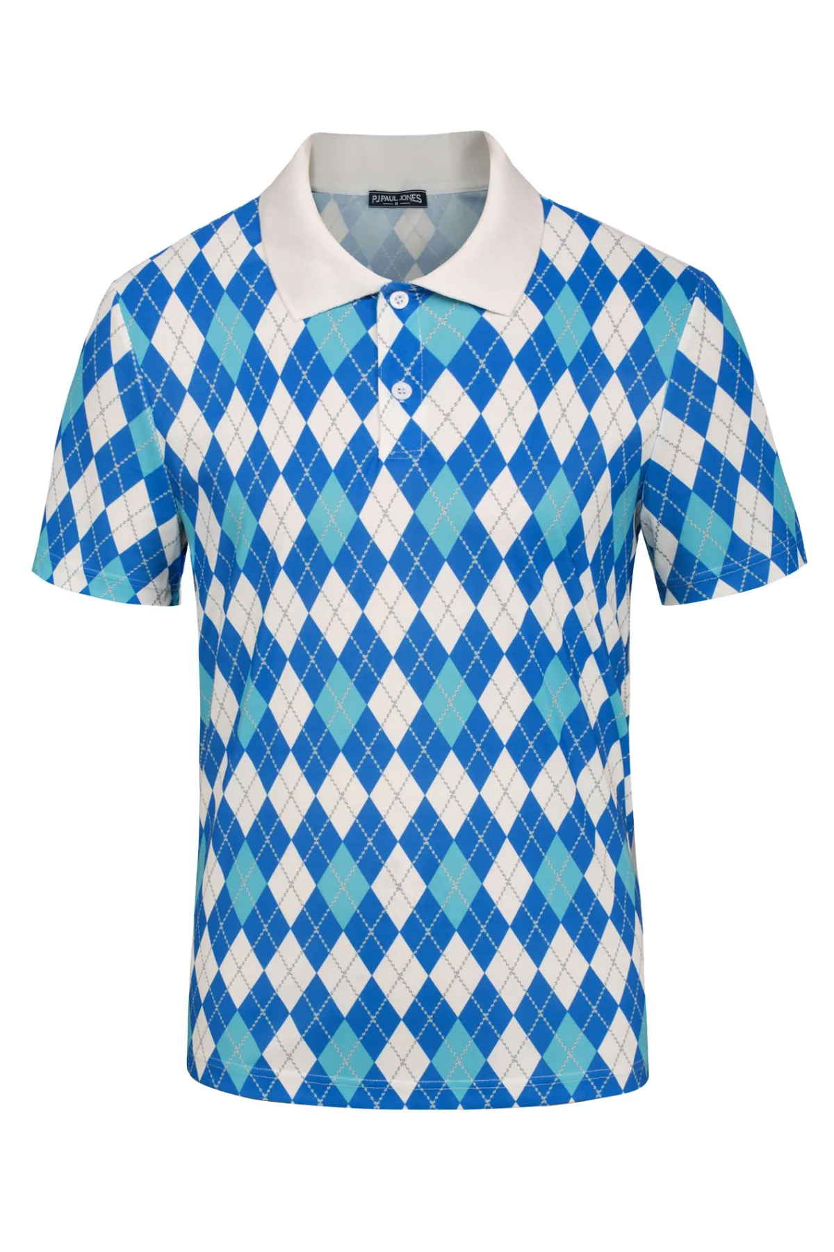 Men's Performance Golf Pullover Shirt Grid Argyle Short Sleeve Stretch Polo Shirt