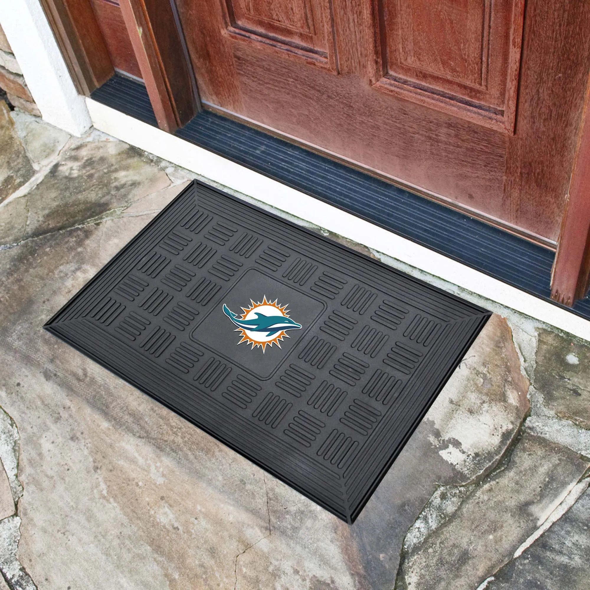 Miami Dolphins Heavy Duty Vinyl Medallion Door Mat - 19.5in. x 31in.