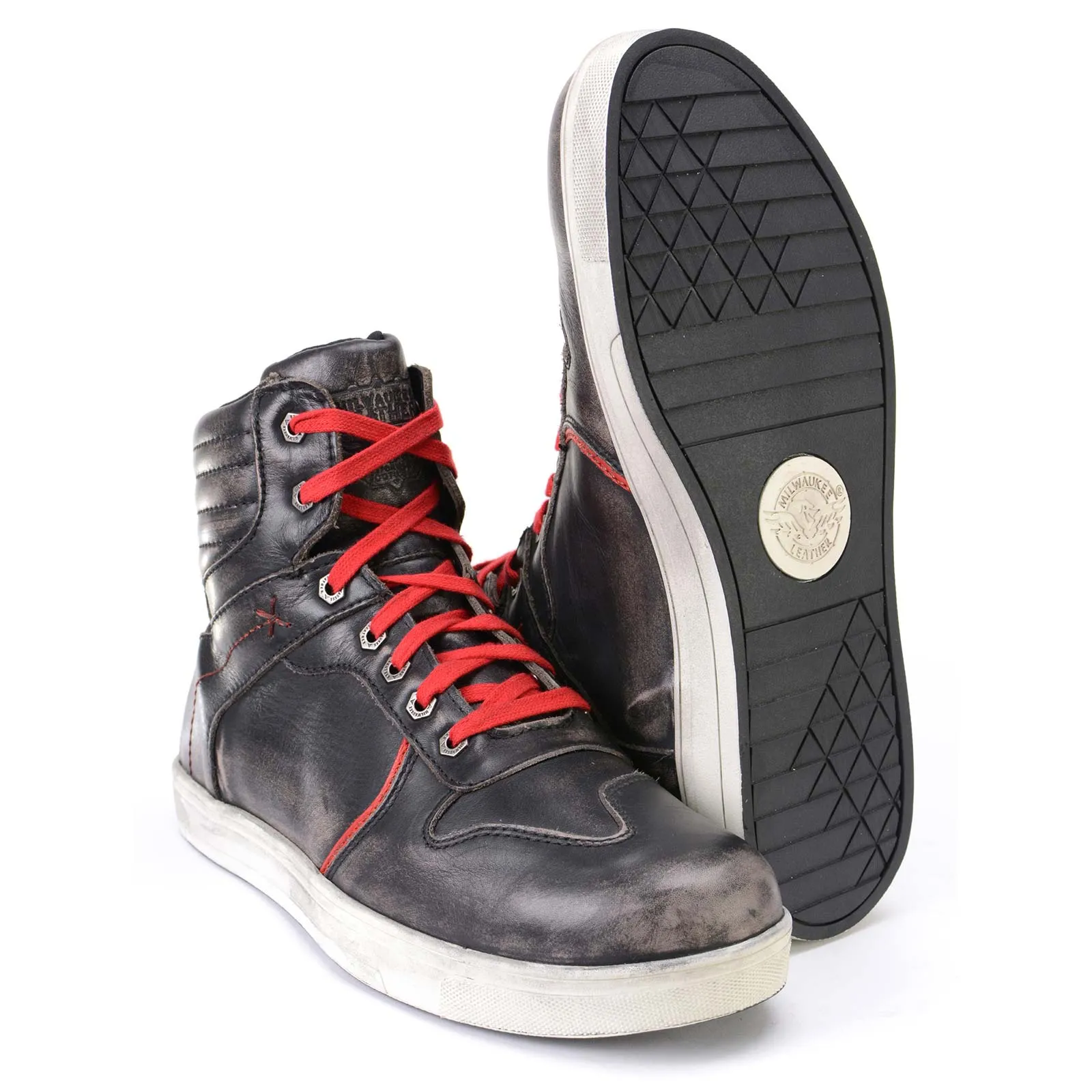 Milwaukee Leather MBM9103 Men's Vintage Leather Brown w/ Red Laces High-Top Reinforced Street Riding Casual Shoes