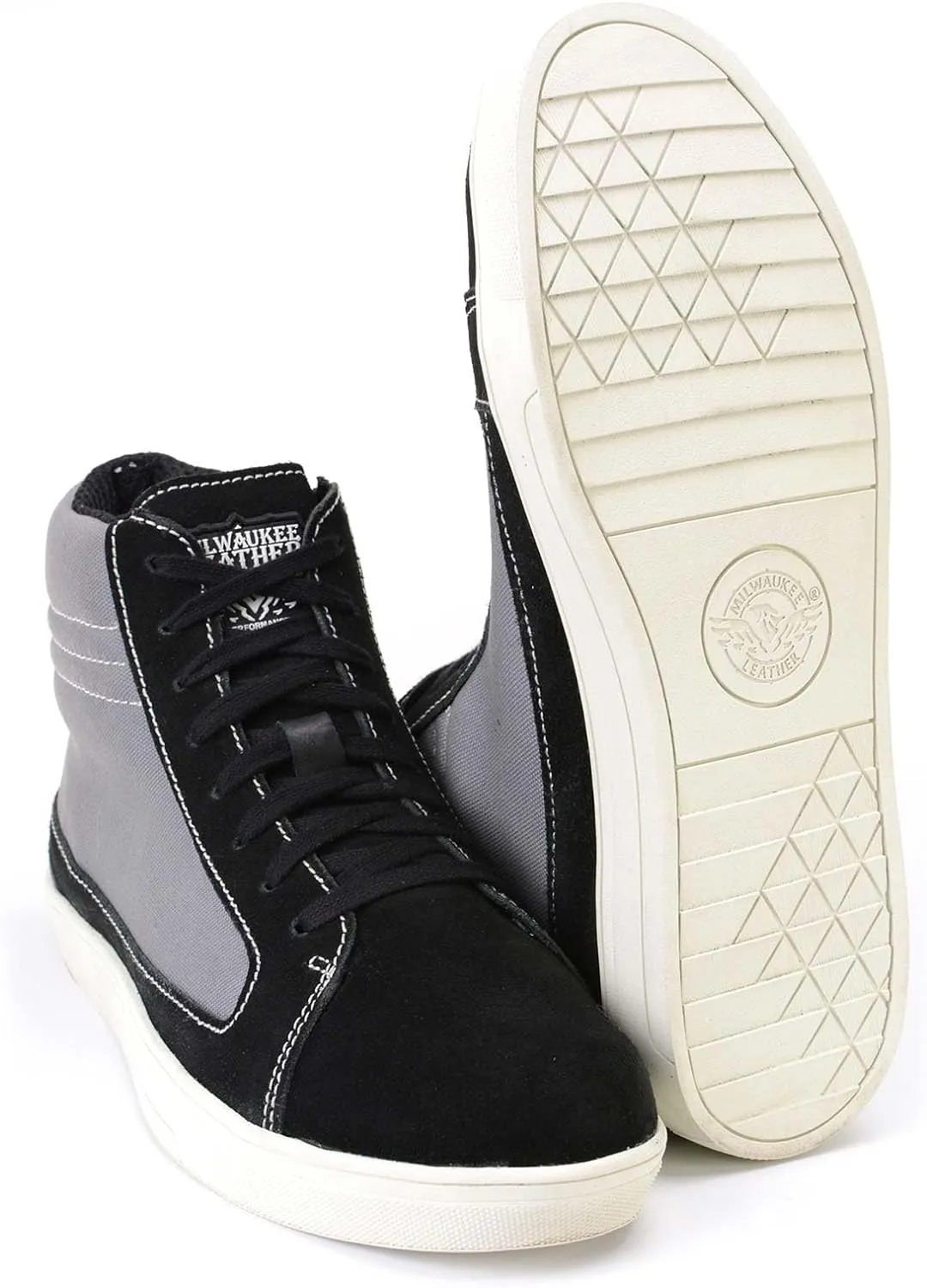 Milwaukee Leather MBM9112 Men's Black Suede with Dark Grey Canvas Reinforced Casual Street Riding Shoes w/Ankle Support