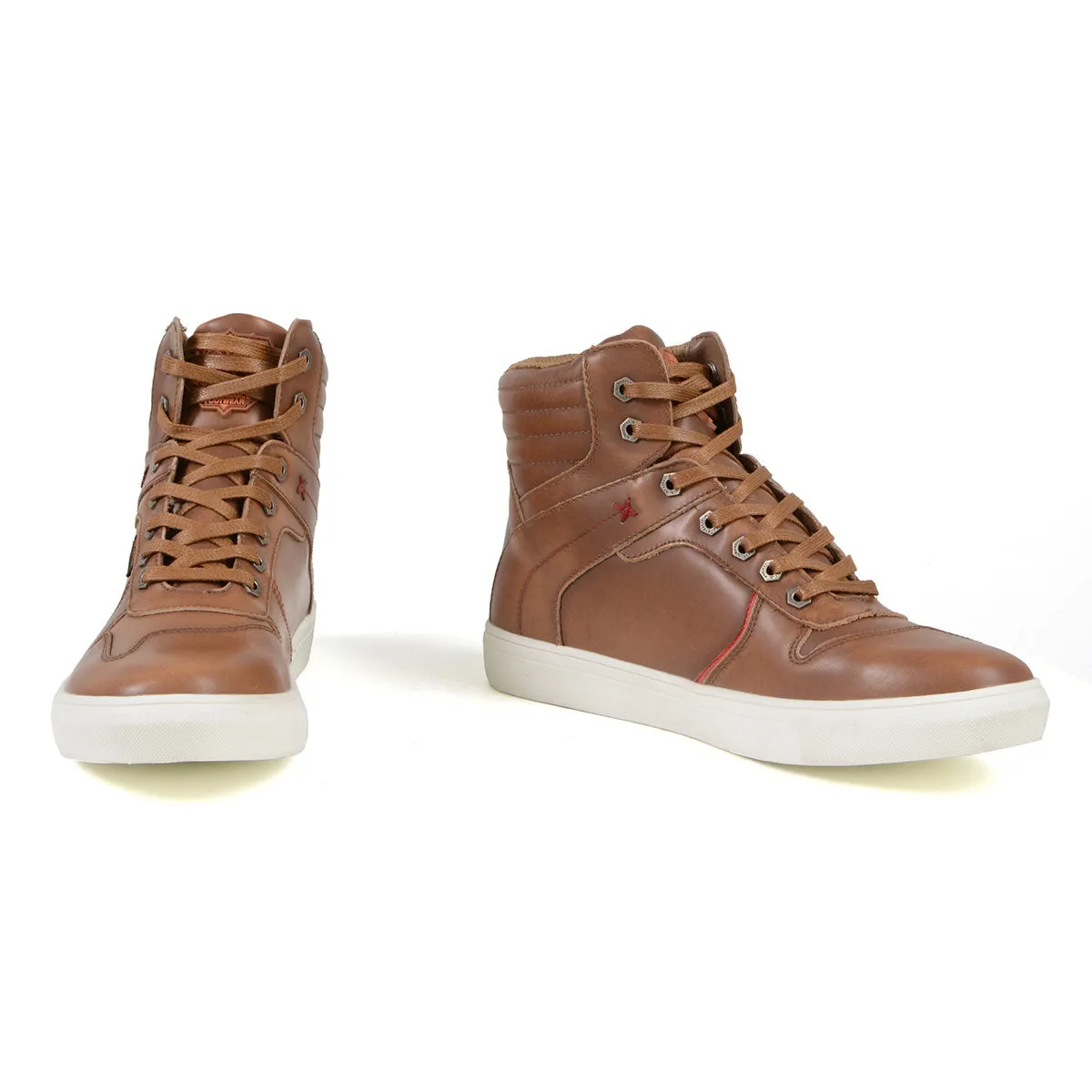 Milwaukee Leather MBM9154 Men's Cognac Leather High-Top Reinforced Street Riding Waterproof Shoes w/ Ankle Support