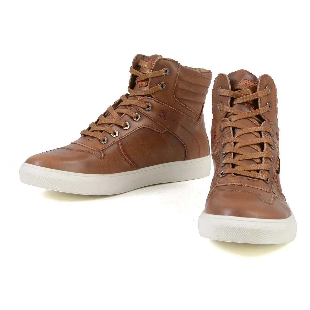 Milwaukee Leather MBM9154 Men's Cognac Leather High-Top Reinforced Street Riding Waterproof Shoes w/ Ankle Support