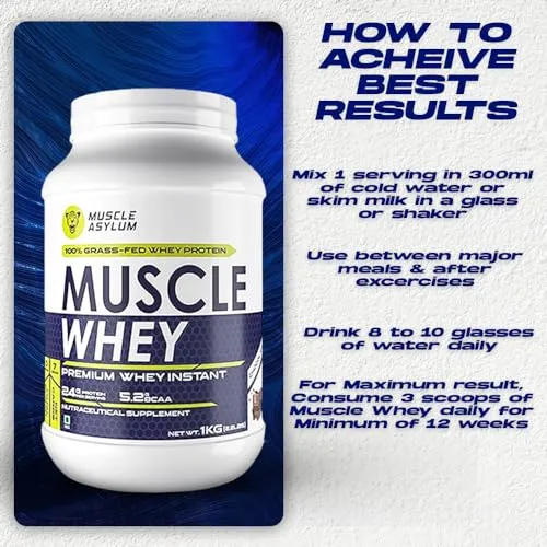 Muscle Asylum Premium Whey Protein l 1kg, 25 Servings l Double Chocolate l With Genuine Lab Reports l Muscle Building & Recovery | Increased Muscle