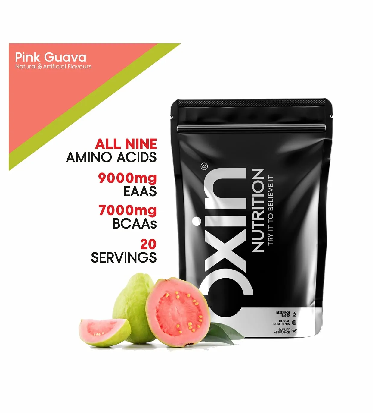 Oxin Nutrition EAA 200g (Essential Amino Acids) Intra-Workout/Post-Workout Advanced Formula (EAA BCAA) (Pink Guava, 200g)