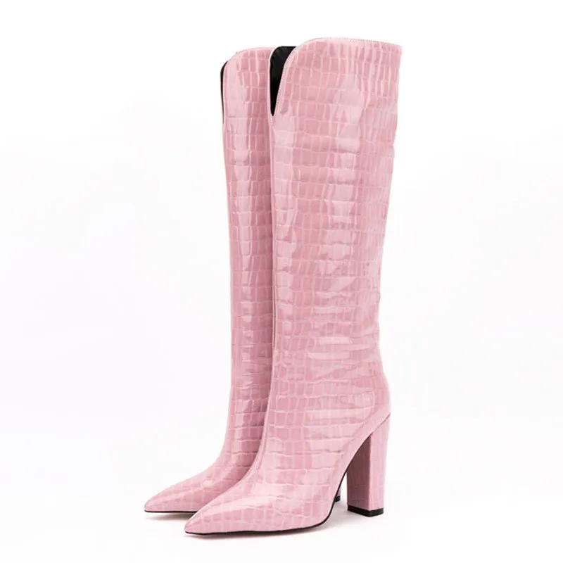 Pre Order:  Croc Print Calf High Ladies Boots