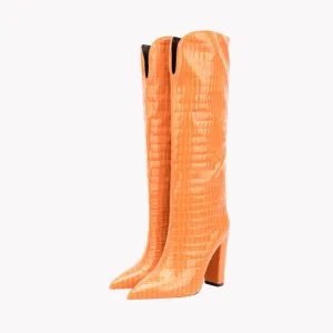 Pre Order:  Croc Print Calf High Ladies Boots