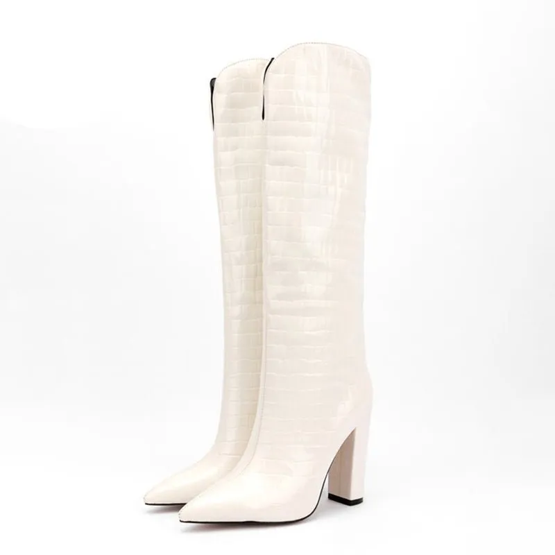 Pre Order:  Croc Print Calf High Ladies Boots