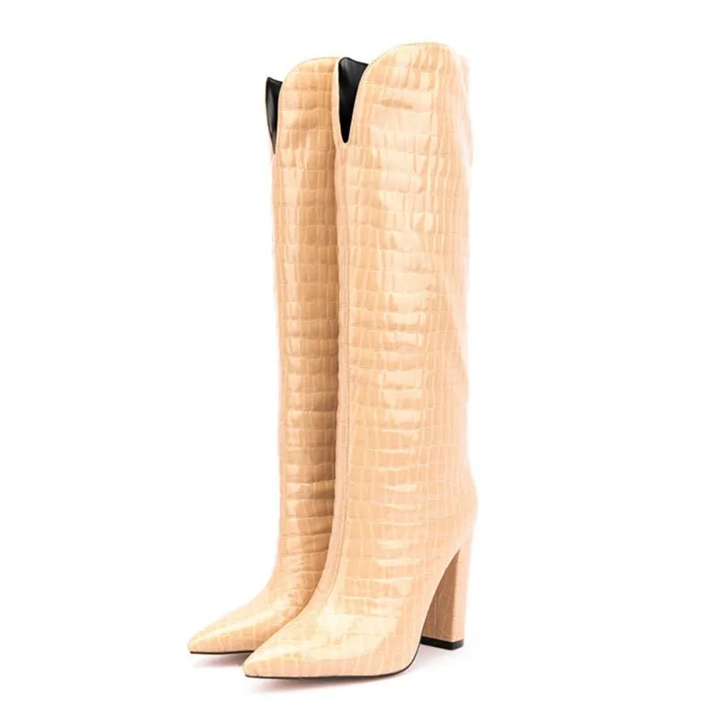 Pre Order:  Croc Print Calf High Ladies Boots