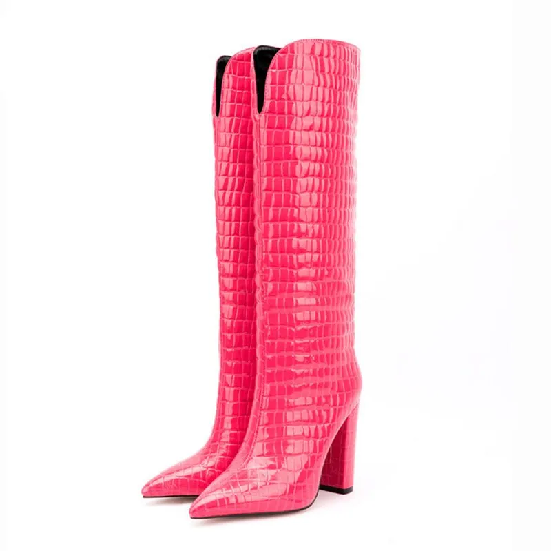 Pre Order:  Croc Print Calf High Ladies Boots