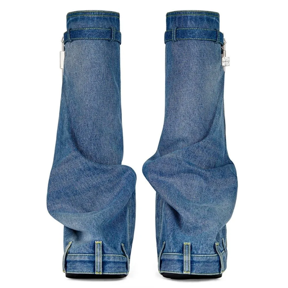 Pre Order:  Skirted Zip-Up Denim Buckle Boots