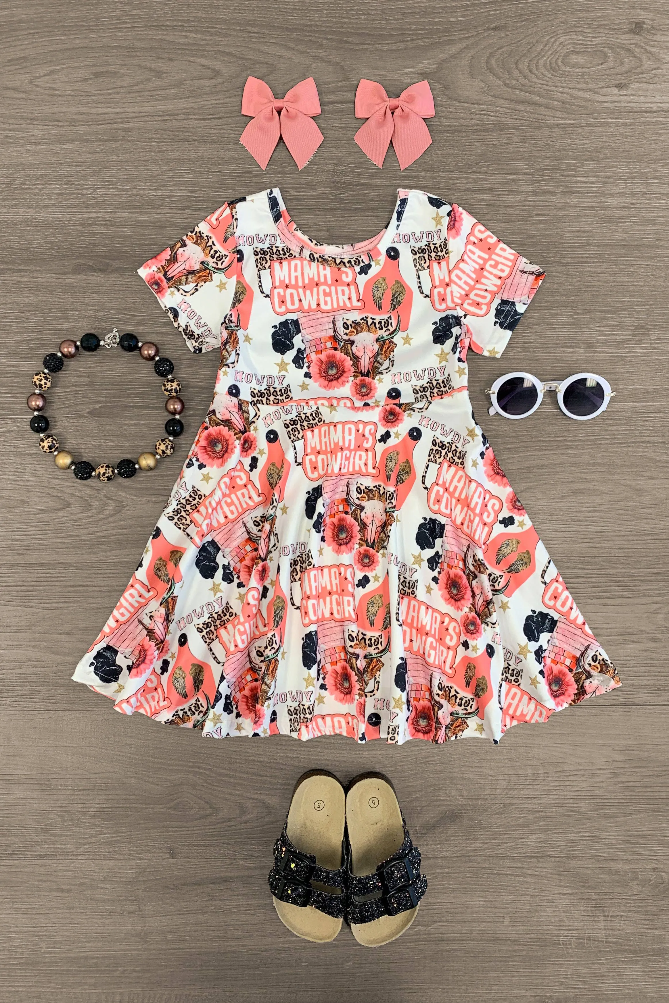 "Mama's Cowgirl" White & Pink Dress