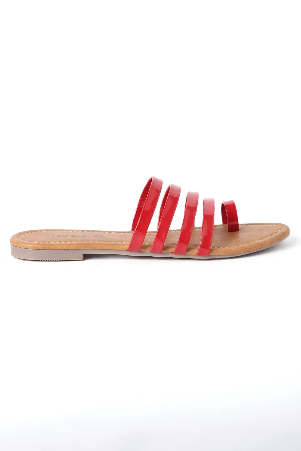 SOLES Vibrant Red Flat Sandals - Luxurious Elegance