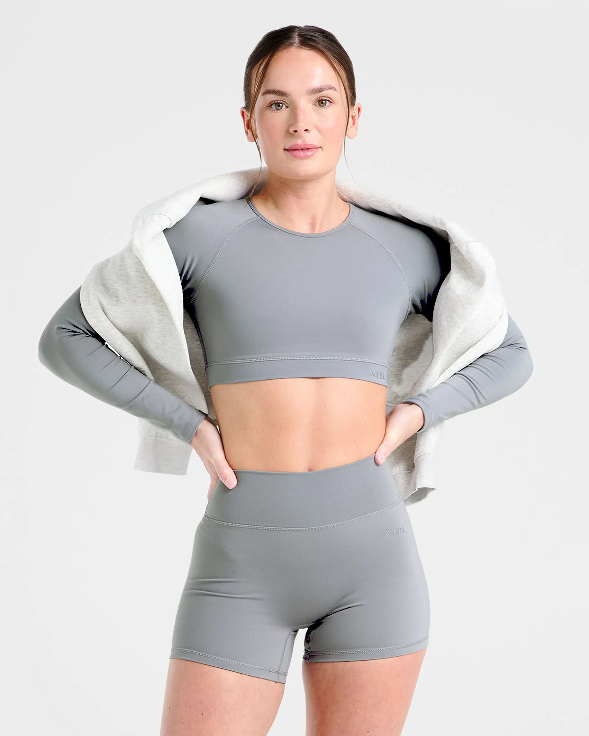 Staple Long Sleeve Crop Top - Grey