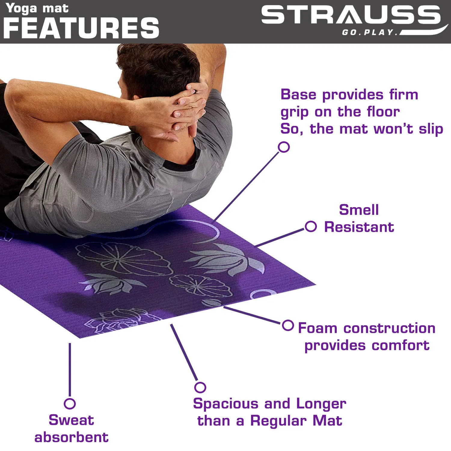 Strauss Yoga Mat 6MM,(Floral Blue) and Yoga Knee Pad Cushion