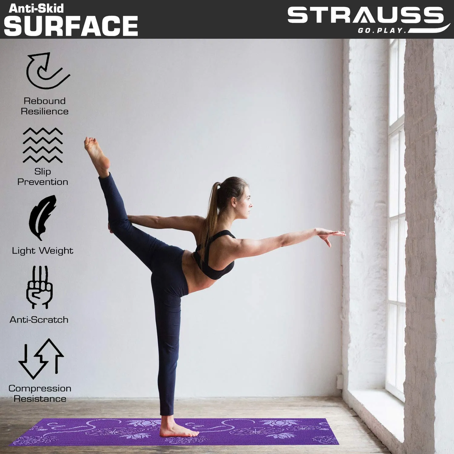 Strauss Yoga Mat 6MM,(Floral Blue) and Yoga Knee Pad Cushion