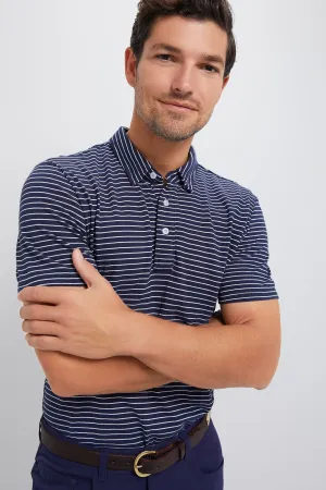 Striped Navy Stretch Linen Polo