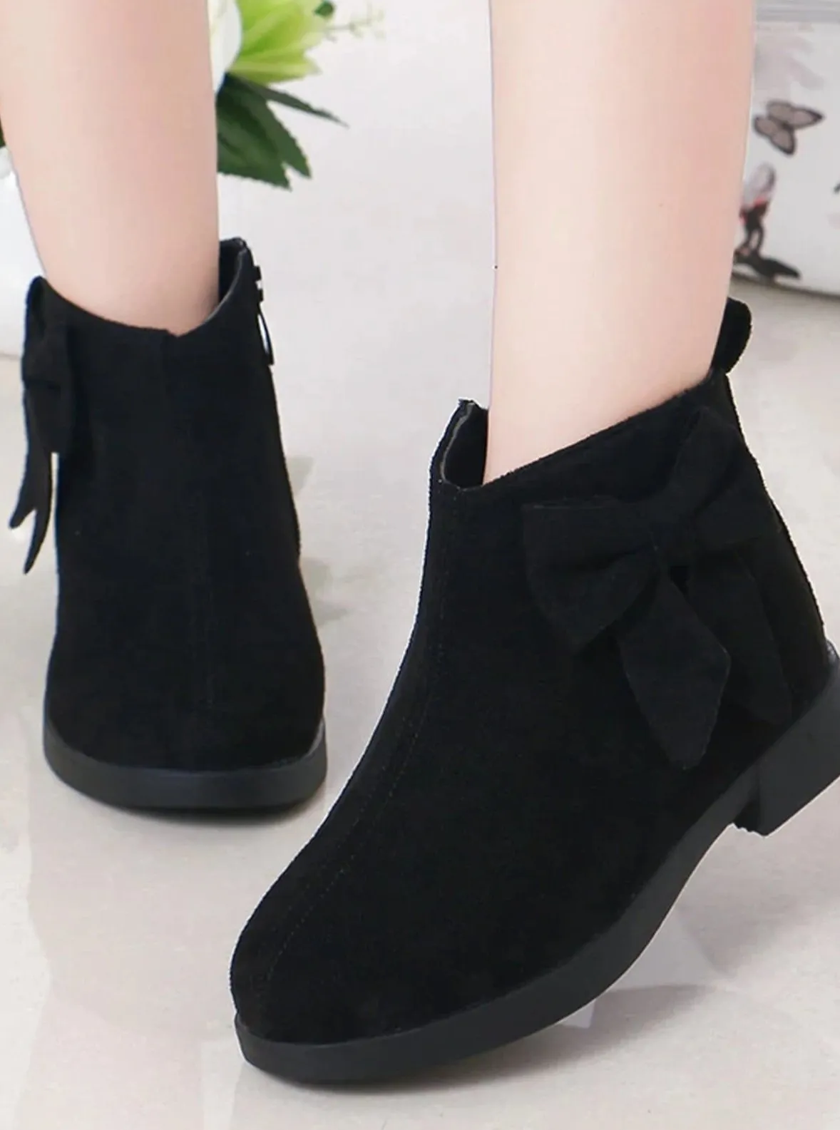 Suede Bow Side Ankle Booties By Liv and Mia