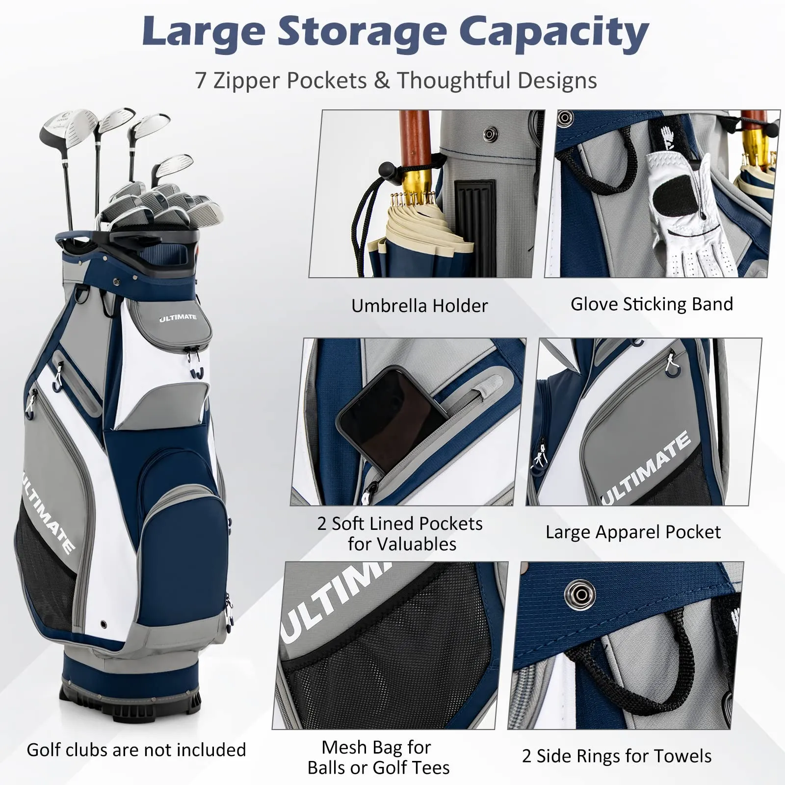 Tangkula 11" Golf Cart Bag with 14 Way Full-Length Top Dividers, Lightweight & Portable Golf Club Cart Bag with 7 Zippered Pockets