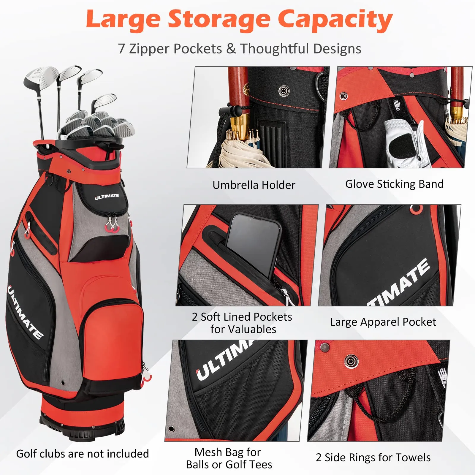 Tangkula 11" Golf Cart Bag with 14 Way Full-Length Top Dividers, Lightweight & Portable Golf Club Cart Bag with 7 Zippered Pockets