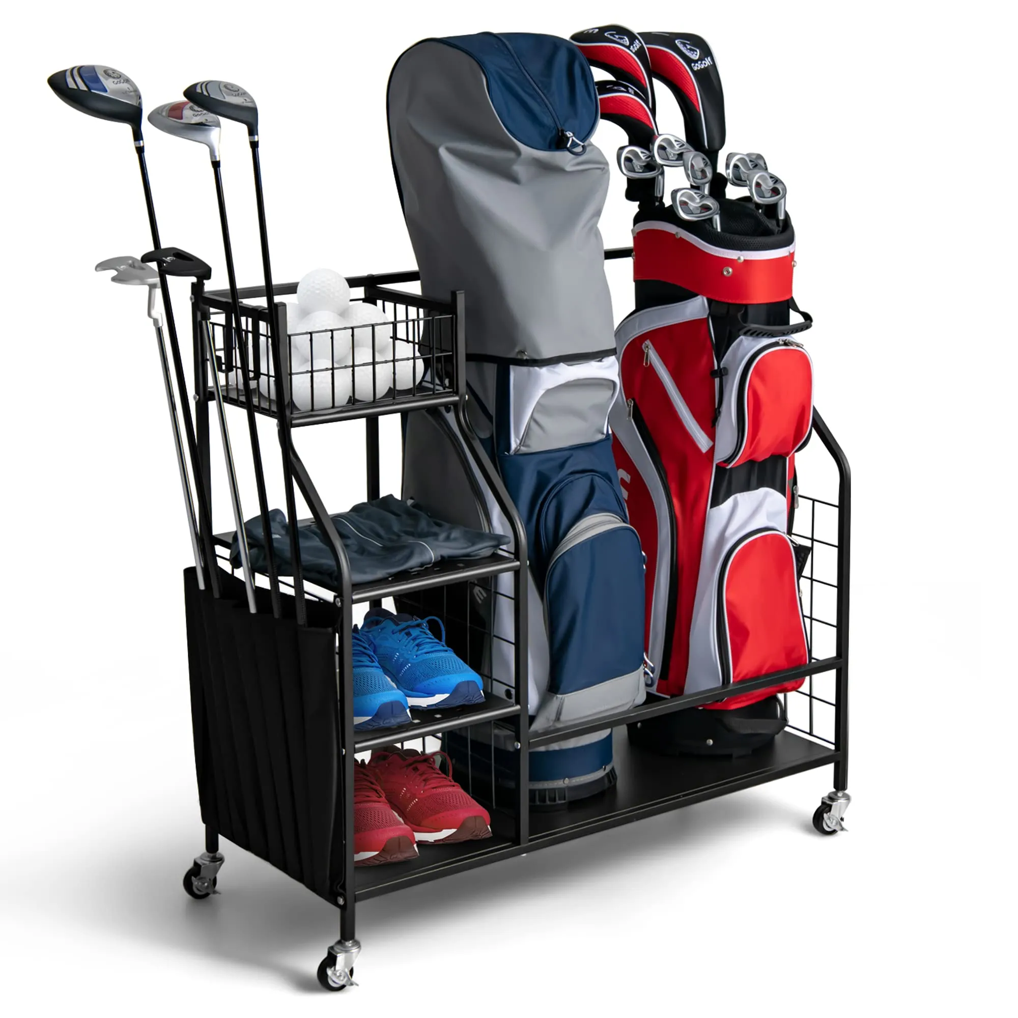 Tangkula Golf Bag Storage Rack for Garage, Golf Bag Organizer with Lockable Universal Wheels