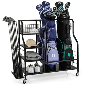 Tangkula Golf Bag Storage Rack for Garage, Golf Bags Stand with 3-Tire Storage Rack, Top Golf Basket