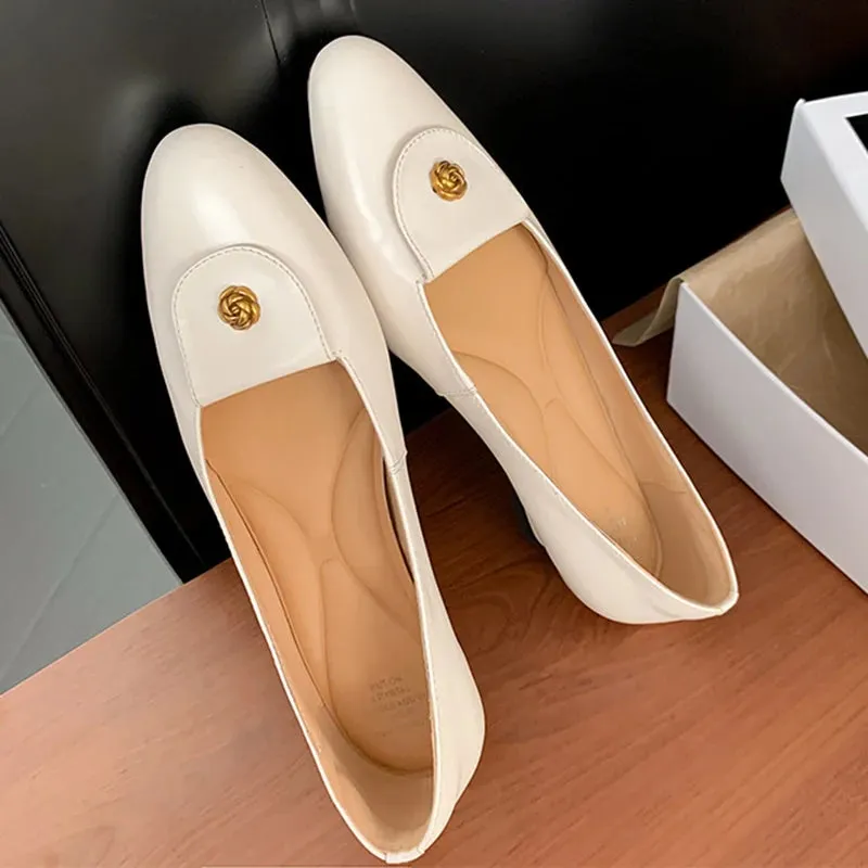 TAVIMART  -  Fashion Elegant Spring Women's Pumps Shoes Genuine Leather Cowhide Slip On Low Heels Ladies Elegant Pointed Toe Mary Jane Shoes