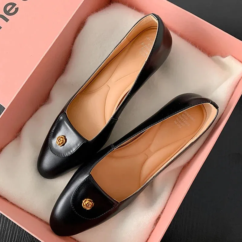 TAVIMART  -  Fashion Elegant Spring Women's Pumps Shoes Genuine Leather Cowhide Slip On Low Heels Ladies Elegant Pointed Toe Mary Jane Shoes