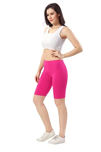 TRASA Women's Cotton Fashion Biker Workout Cycling Shorts, Pink - L