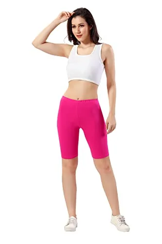 TRASA Women's Cotton Fashion Biker Workout Cycling Shorts, Pink - L