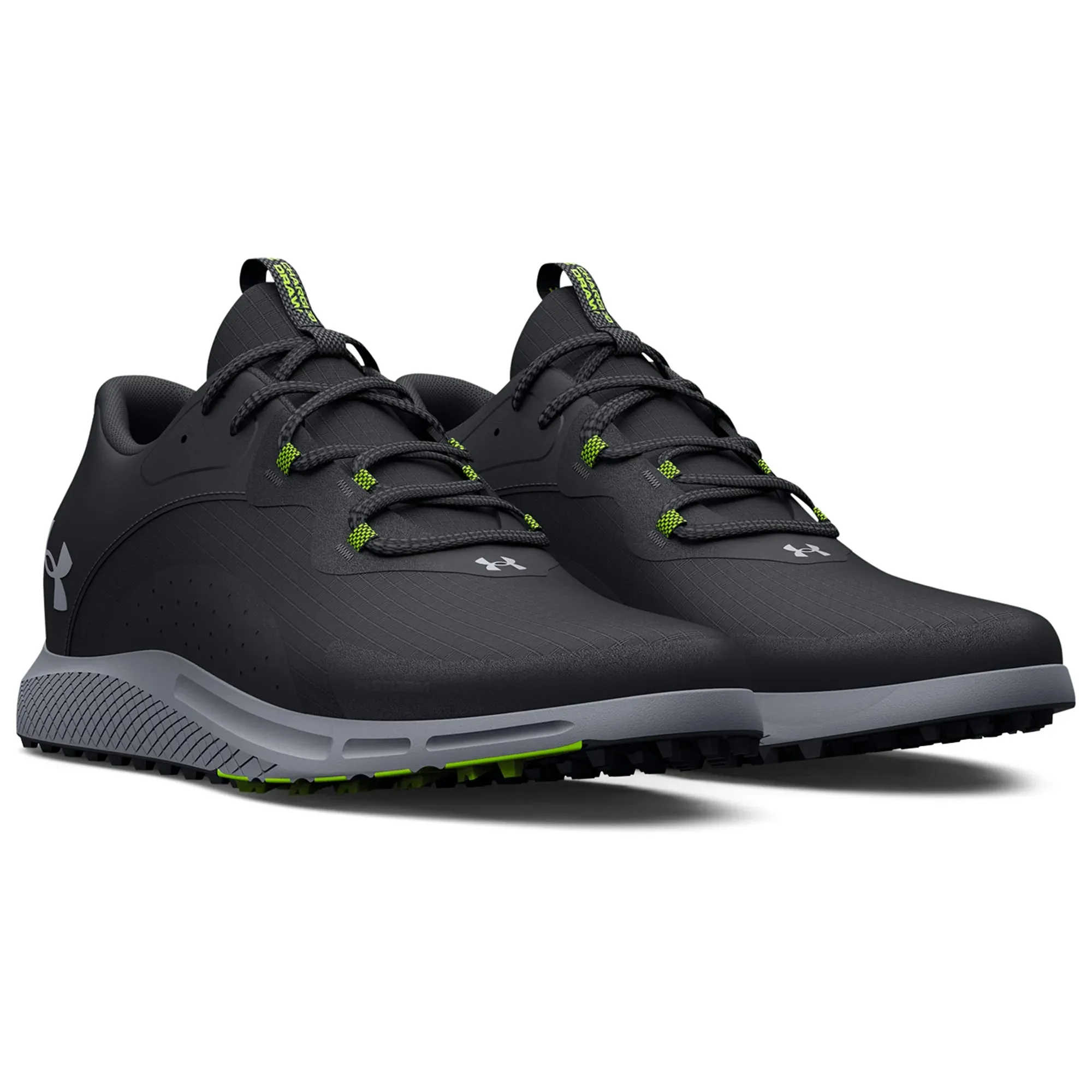 Under Armour Charged Draw 2 Spikeless Golf Shoes - Black/Steel/Green