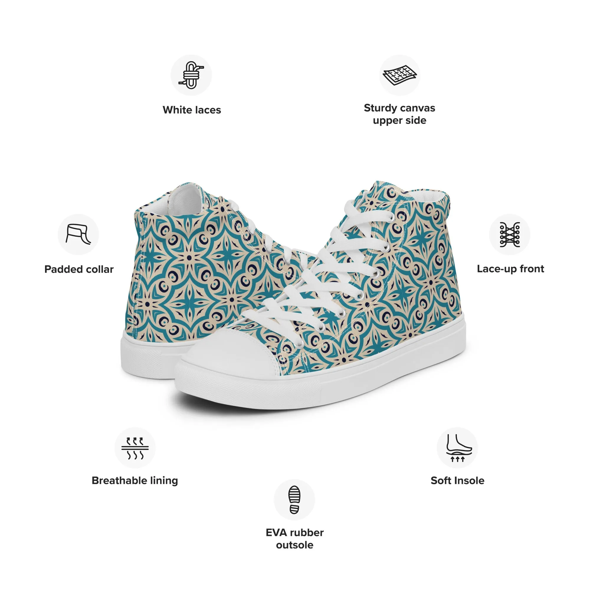 Unisex high top canvas shoes - Oriental Pattern