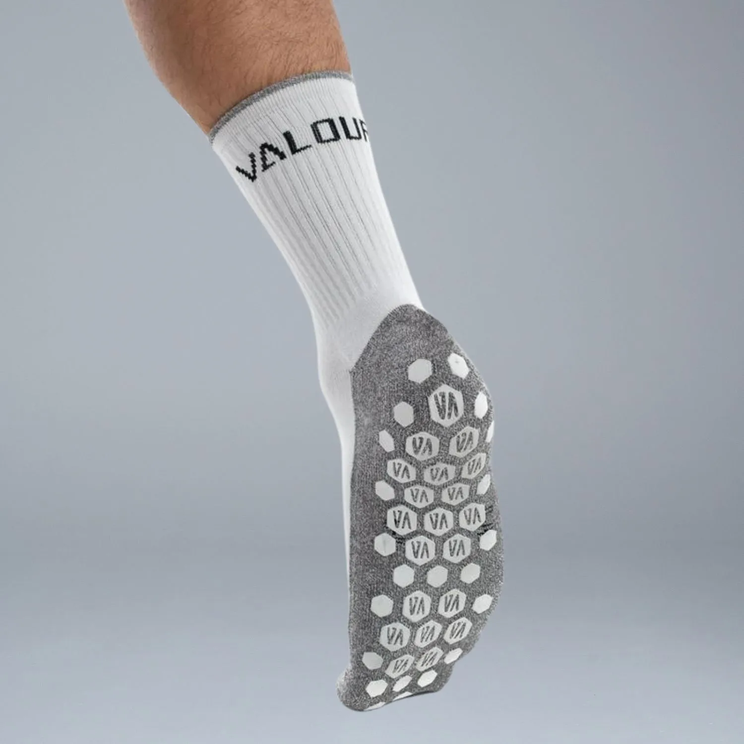 Valour Active Tech Grip Crew Socks - White & Black