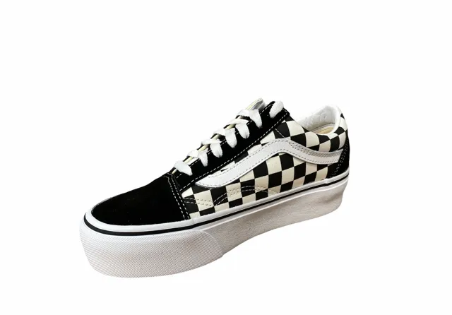 Vans scarpa sneakers da donna con zeppa Old Skool Platform VN0A3B3UHRK1 quadri nero bianco