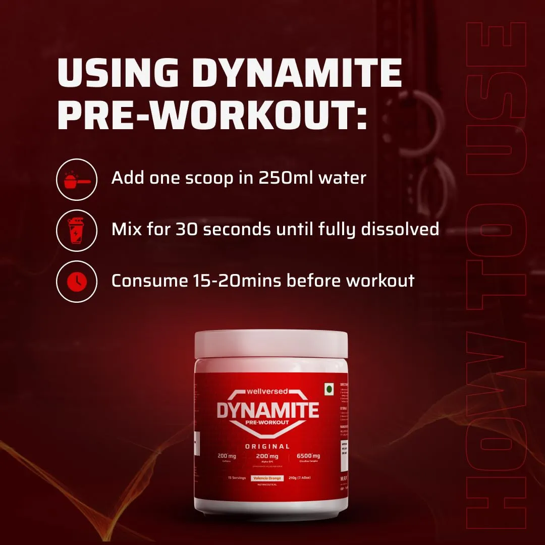 Wellversed Dynamite Pre-Workout Powder (210G, 15 Servings)|Valencia Orange|Pre-Workout For Men & Women With 200Mg Alpha Gpc|200Mg Caffeine|6500Mg Citrulline Complex|1000Mg Creatine