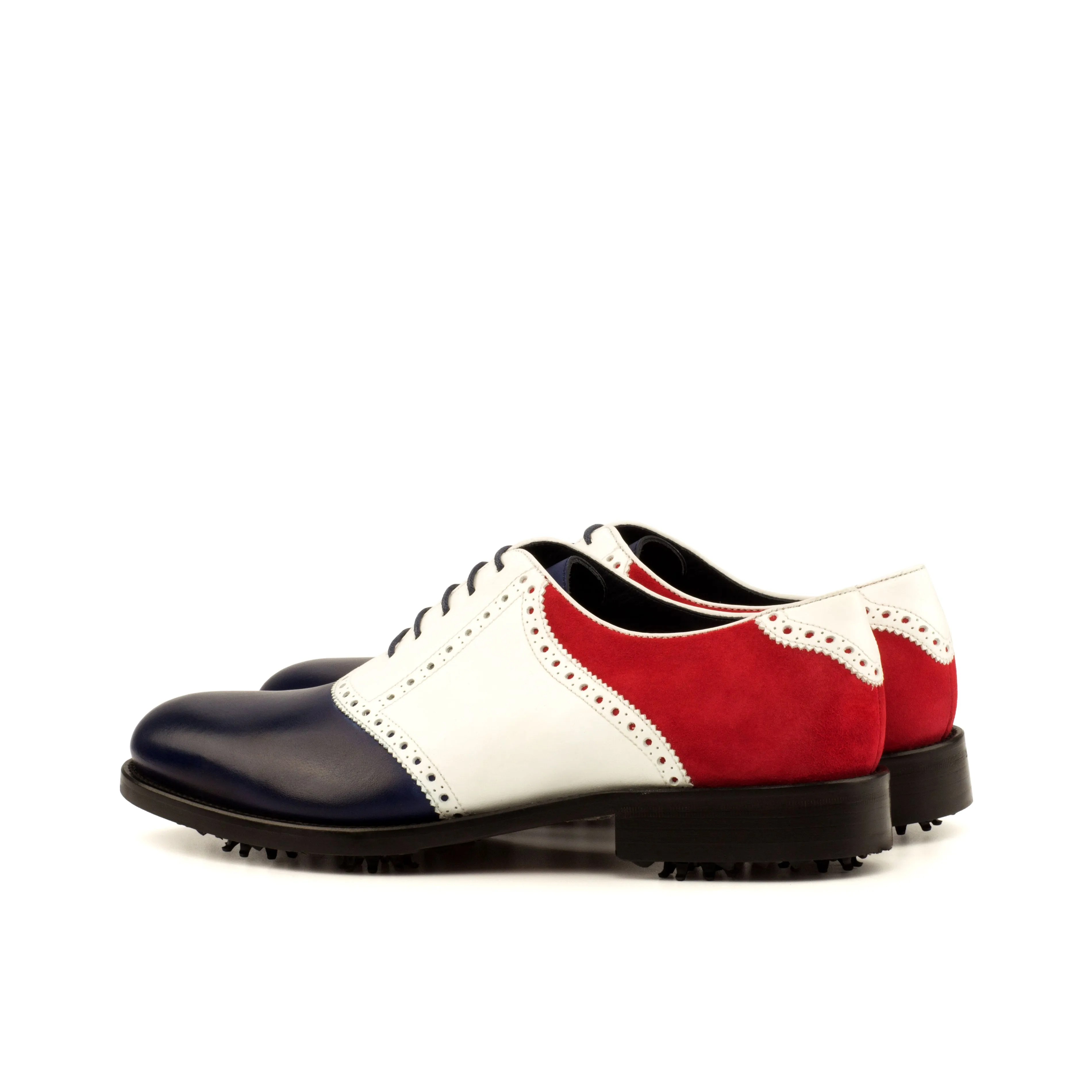 White & Blue Calf Red Suede Saddle Golf Shoes