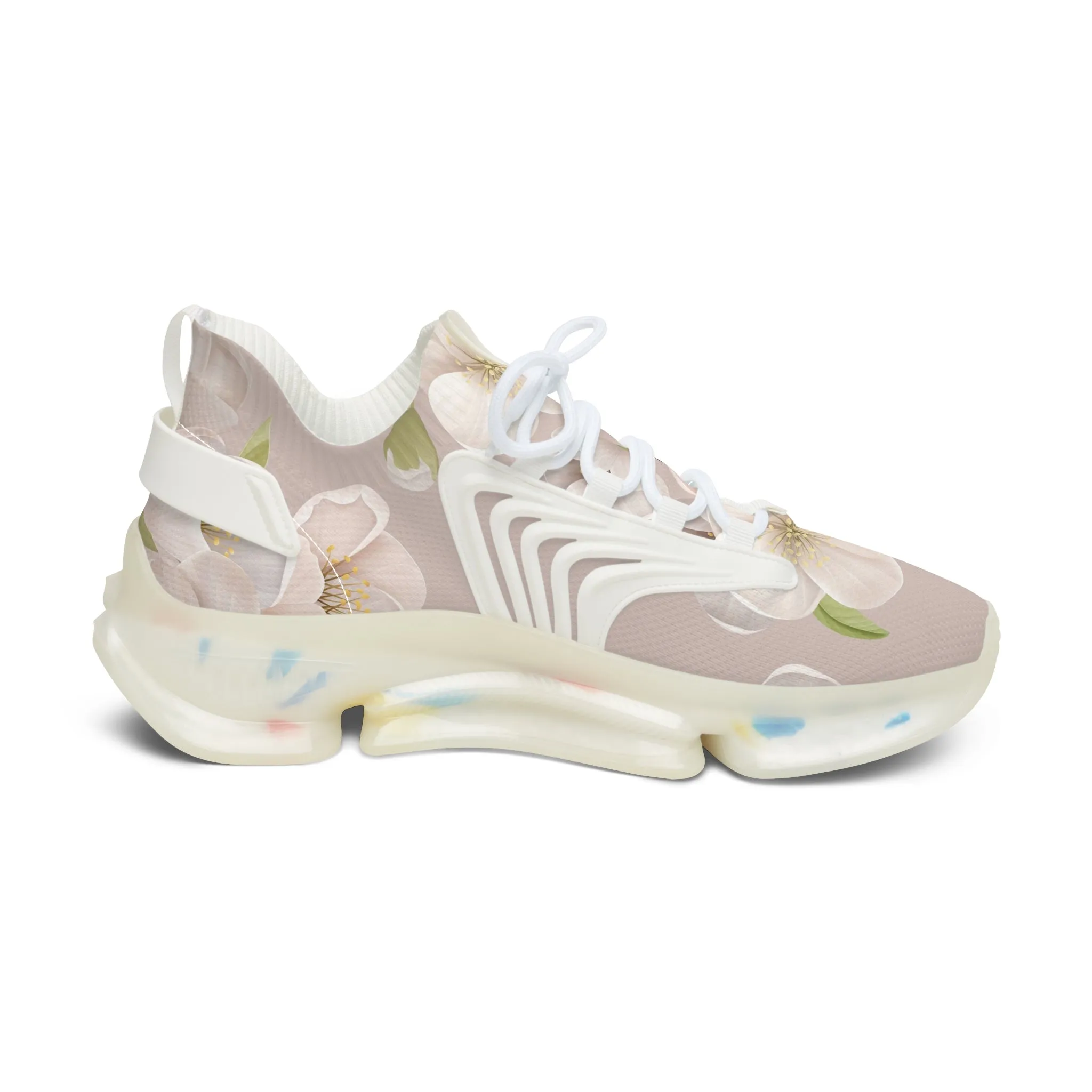 White Cherry Flower Women's Mesh Sneakers