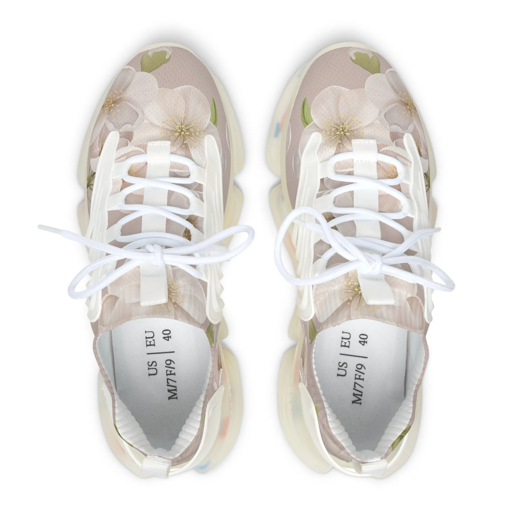 White Cherry Flower Women's Mesh Sneakers