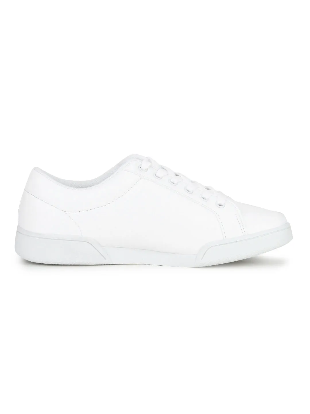 White PU Lace-Up Sneakers