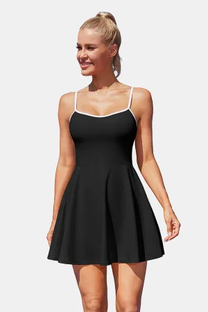 Women's Adjustable Black Tennis Dress With Shorts Golf Dress