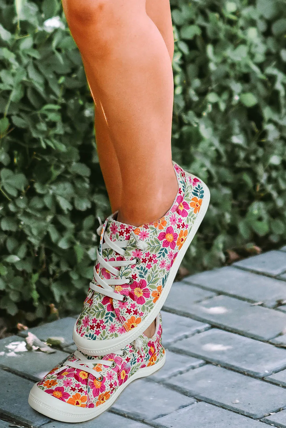 Womens Floral Print Lace-up Canvas Shoes Slip On Sneakers