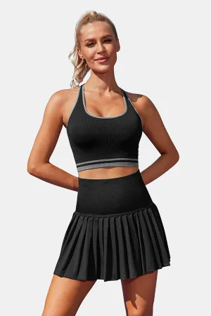 Women's High Waist Pleated Skirt Two Piece Black Tennis Golf Dress