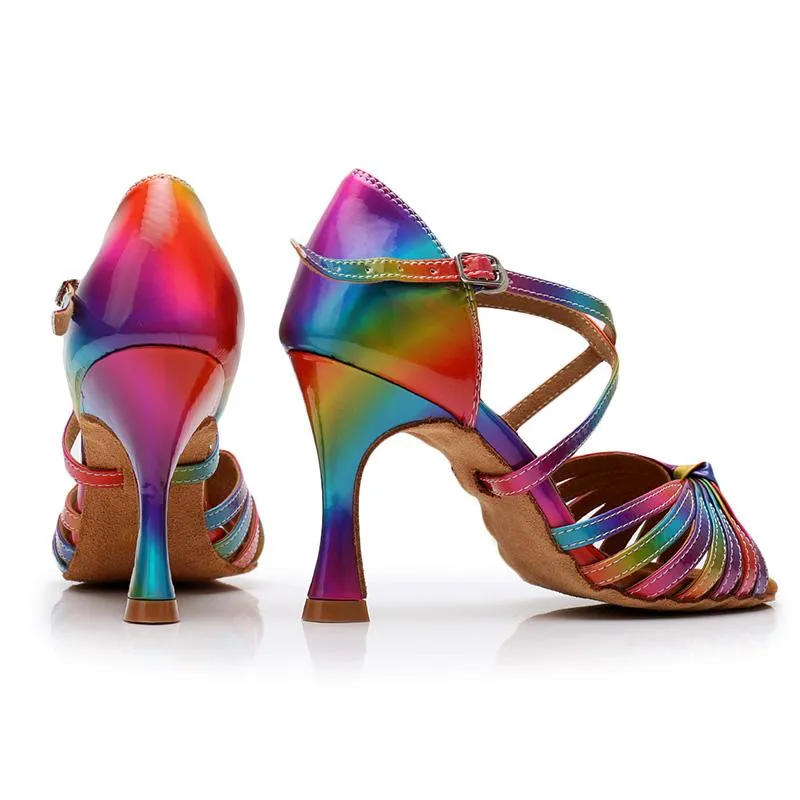 Women's Rainbow Leatherette Customized Heel Latin Dance Shoes Ballroom Dance Shoes Dance Heels