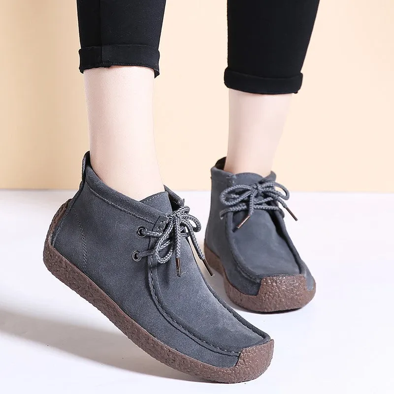 Women's suede stylish trending joker comfortable leisure high top shoes