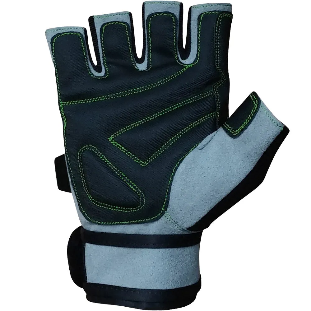 Wrist Wrap Weight Lifting Gloves w/ Gel Padding - Gray/Neon