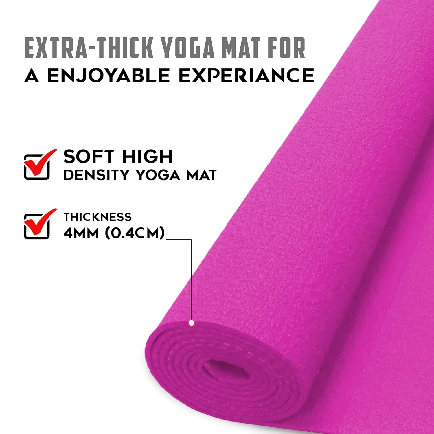 YE4-1.2-PK 4mm Thick Premium Exercise Yoga Mat for Gym Workout [Ultra-Dense Cushioning | Tear Resistance & Water Proof] Eco-Friendly Non-Slip Yoga Mat for Gym and Any General Fitness